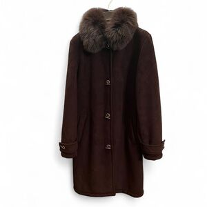 Dana Buchman 90s Vintage Brown Fur Collar Coat